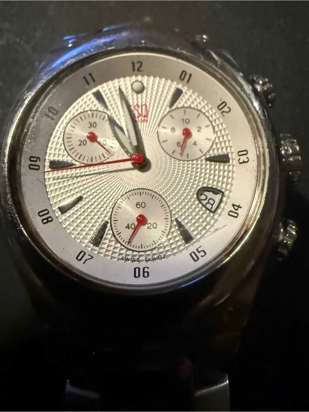 Men's Silver Chronograph Watch with White Dial